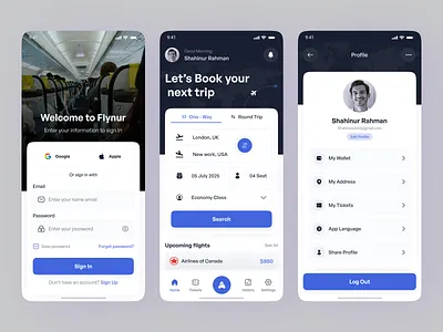 Flight Booking Mobile App Design airport boarding booking booking app flight flight app flight search mobile app online booking popular design public transport schedule shahinurstk02 tickets uiux design