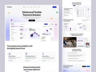 Zephyr - Crypto Trading Landing Page UI Design blockchain crypto design crypto landing page crypto platform cryptocurrency design finance fintech nft product design saas trading dashboard trading ui ui ui design ux uxui web design web3 design website design