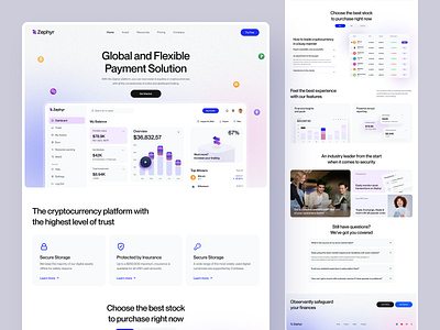 Zephyr - Crypto Trading Landing Page UI Design blockchain crypto design crypto landing page crypto platform cryptocurrency design finance fintech nft product design saas trading dashboard trading ui ui ui design ux uxui web design web3 design website design