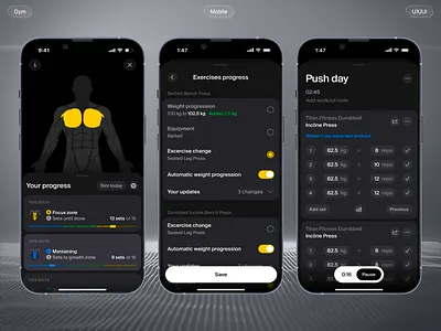 Fitness Mobile App body dark mode app fitness fitness app gym gym app ios app mobile app shoulder ui uiux ux