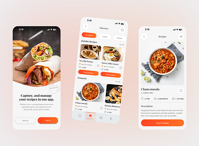 Food Recipe Mobile App UI appdesign cookbook cookbook app dishbook app food recipe app foodapp foodieapp foodui homechef mobileapp mobileui recipeapp uidesign