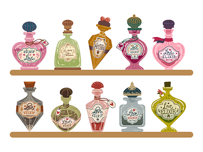 Love Elixir Bottle Series design flat flat illustration graphic design illustration vector vector illustration vintage vector