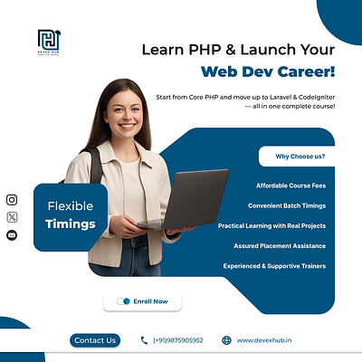 PHP Course Avialable Post course design education figma graphic design learn php