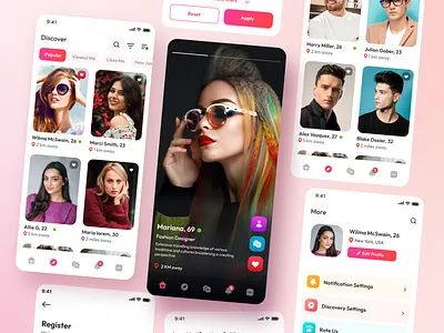 Modern Dating App UI – Match, Connect. adobe illustrator adobe photoshop adobe xd appdesign branding conceptdesign datingapp dribbbleportfolio emotionaldesign figmadesign graphic design illustration logo matchmaking mobileui productdesign ui uiuxdesign userinterface vector