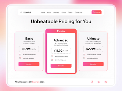 Pricing Plan UI inner page landing page minimalist premium premium ui pricing pricing card pricing cards pricing page pricing plan pricing plans pricing section pricing table saas saas website subscription ui ui design uiux web design web pricing