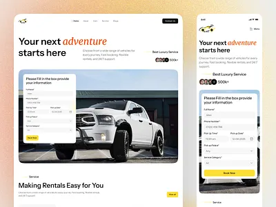 Car Rental Landing Page + Mobile Responsive Design car car rental interface leanding page popular product service startup ui ux web web app website