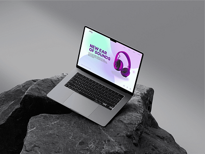 E-commerce Headphone Website UI headphones advertisement laptop display modern tech product mockup ui