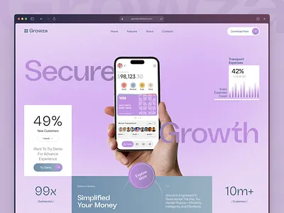 Growza - Fintech SaaS header exploration bank fahim finance management finance ui finance website fintech fintech saas landing page saas saas website ui uiux web web ui website