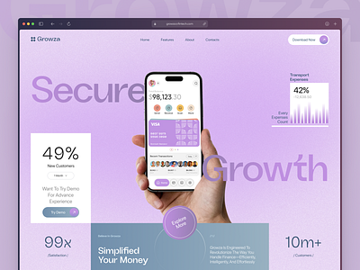 Growza - Fintech SaaS header exploration bank fahim finance management finance ui finance website fintech fintech saas landing page saas saas website ui uiux web web ui website