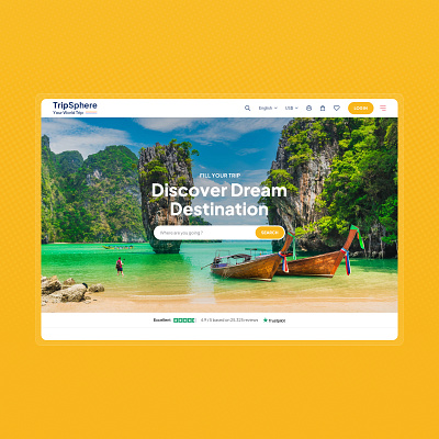 Explore the world effortlessly with Tripsphere 3d animation booking branding destination dream figma graphic design landing page logo luxury motion graphics travel trip ui ui ux ux ui design web design web page website