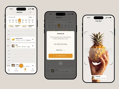 Cookbook – Meal Plan Mobile App Screen app app design cooking app family cooking planner food delivery app food tracker app grocery app ui grocery list app healthy meals app home cooking app meal planner app mobile app recipe app recipe manager recipe planner smart cooking app ui
