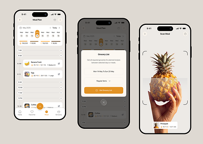 Cookbook – Meal Plan Mobile App Screen app app design cooking app family cooking planner food delivery app food tracker app grocery app ui grocery list app healthy meals app home cooking app meal planner app mobile app recipe app recipe manager recipe planner smart cooking app ui