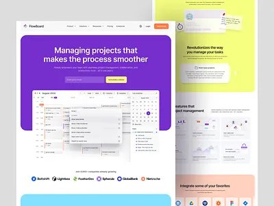Flowboard – Task Management Made Simple activity homepage landing page mordern saas task task management task manager web design website workflow