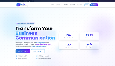 Telxio platform landing page design cell communication platform webpage