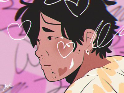 in love boy character character design design eyes face hair heart hearts illustration love man portrait profile scribbles
