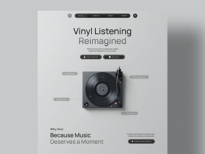 Vinyl Listening – Landing Page Concept disk landing page light minimal music music landing page record sound ui ux vinyl record web design website