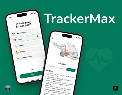 TrackerMax - Workout Tracker ai app branding design exercise logo mobile app tracker ui uiux design workout workout tracker zeepalm