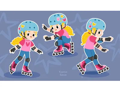 Roller Skating Girl Cute Character – Action Poses adobe illustrator cartoon character character design children cute design for kids girl illustration kawaii mascot roller blade roller skating skating sport training vector