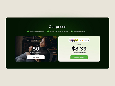 Prices section banner crm design landing plans prices saas subscription ui ux webdesign