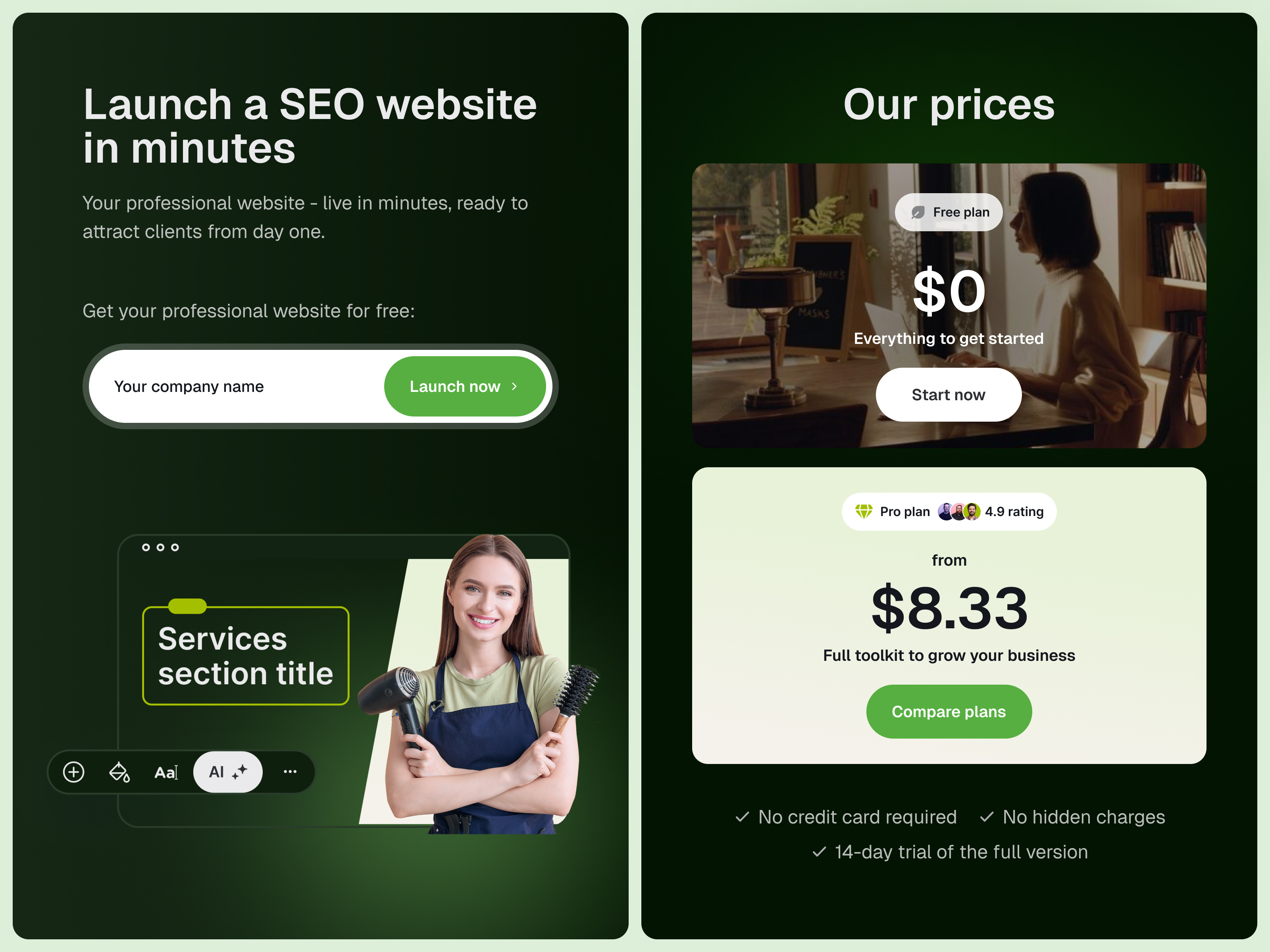 SEO Website Builder & Pricing - SaaS Booking Platform banner bookingapp crm design landing plans prices pricing saas seo subscription ui ux webdesign websitebuilder