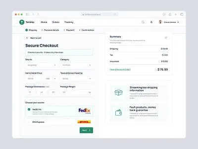 Shipment Checkout UI Design checkout checkout page design minimal saas application saas dashboard design saas design saas ecommerce saas products saas project saas website design shipment shipping trending uiux design ux research web app web app design web design