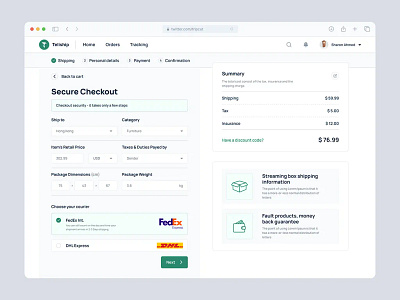 Shipment Checkout UI Design checkout checkout page design minimal saas application saas dashboard design saas design saas ecommerce saas products saas project saas website design shipment shipping trending uiux design ux research web app web app design web design