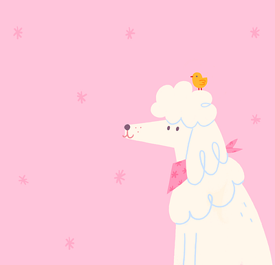 Chicken on a Cloud animals bandana character chicken dog fluffy friends friendship illustration poodle procreate support texture