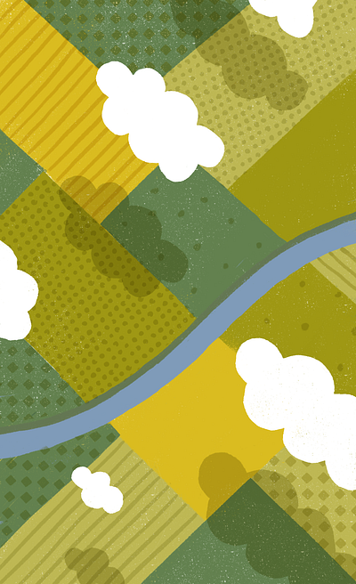 Patchwork airlane clouds fields illustration landscape map patchwork pattern plane procreate river shadow texture view