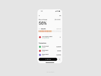 Goal page design finance fintech goal interaction light percent progress bar transactions ui ux white