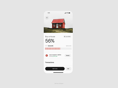 Goal page with an image clean design finance fintech goal house image interaction light minimal mortgage percent progress transaction ui ux white