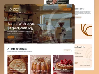Veloura Bakes - Bakery Shop Website Design bakery cake design desktop elegant home page illustration landing page minimalism pastry simple ui ux warm website