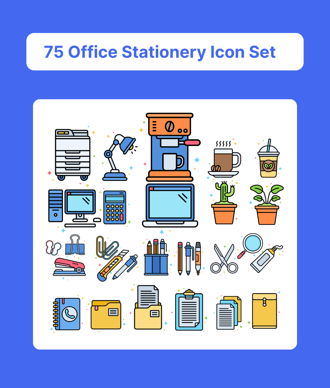 75 Office Stationery Icon Set branding design graphic design icons illustration ui ux vector