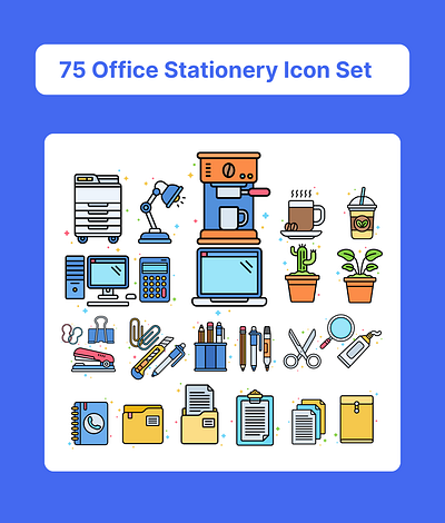 75 Office Stationery Icon Set branding design graphic design icons illustration ui ux vector
