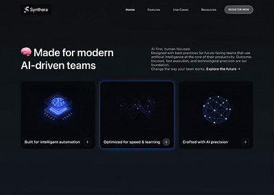 Synthora — AI Productivity Platform Website & Branding ai animation branding card clean design dark mode dashboard illustration landing page logo minimalist saas saas design saas landing page tech typography ui ux web design