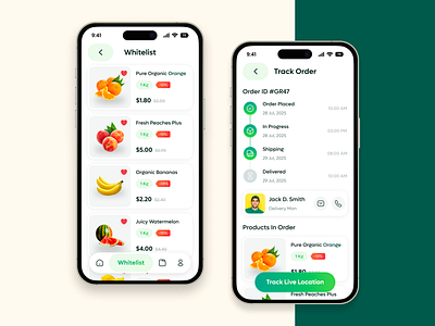 Grocery Mobile App - Whitelist / Track Order Screen app design app interface app prototype design inspiration design system figma design food delivery fresh produce grocery app grocery list mobile app design mobile ui order management order tracking order tracking ui shopping app ui trends ui ux user experience user interface