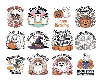 Cute Halloween & Fall Vector Set – Ghosts, Pumpkins, Witches too cute to spook