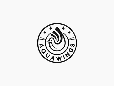 AquaWings – Bird & Water Drop Emblem Logo animal logo aqua badge logo bird bird logo creative emblem logo logo logo design logo design inspiration logo ideas minimal modern natural logo nature water drop water drop and bird logo wings