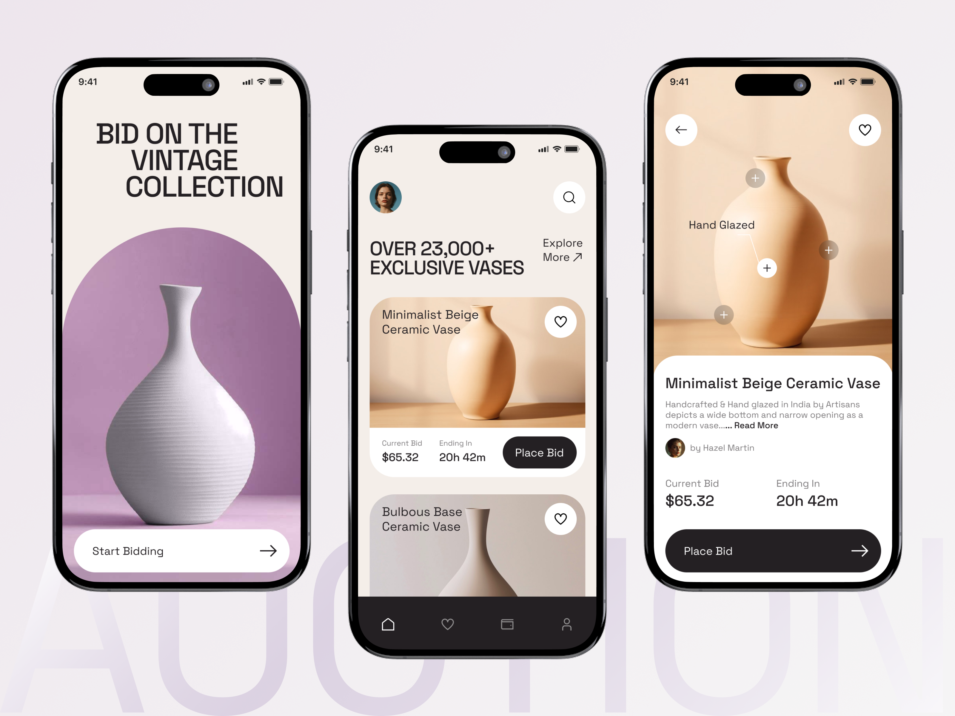 Vase Auction App app design auction app design best mobile app design collections craft decor ecommerce ios luxury mobile app mobile design inspiration product design ui ui design ux vase app vase auction app vase auction app design vases