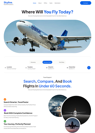 “Skyline” – Flight Booking Agency Landing Page design figma ui uiux visual design