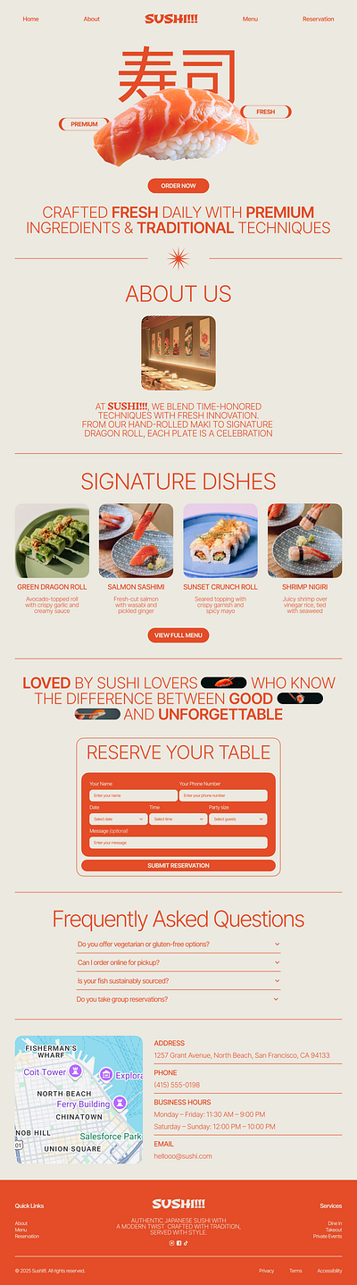 Sushi Restaurant Landing Page branding figma food homepage japanese landing page layout minimal modern restaurant sushi typography ui ui design web design website