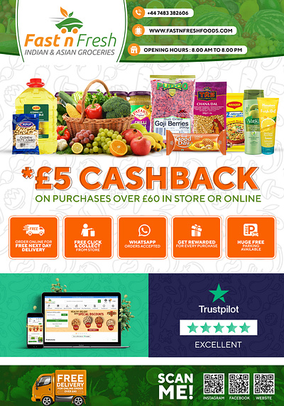 Flyer Design asian grocery store flyer buy indian food online uk free next day delivery groceries grocery cashback offer indian groceries uk local grocery store with rewards online indian grocery shopping whatsapp grocery ordering uk