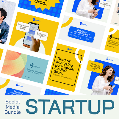 Bright & Bold Startup Social Media Bundle – StarPro Series ads bold brand identity branding bundle clean graphic design modern pinterest social media templates