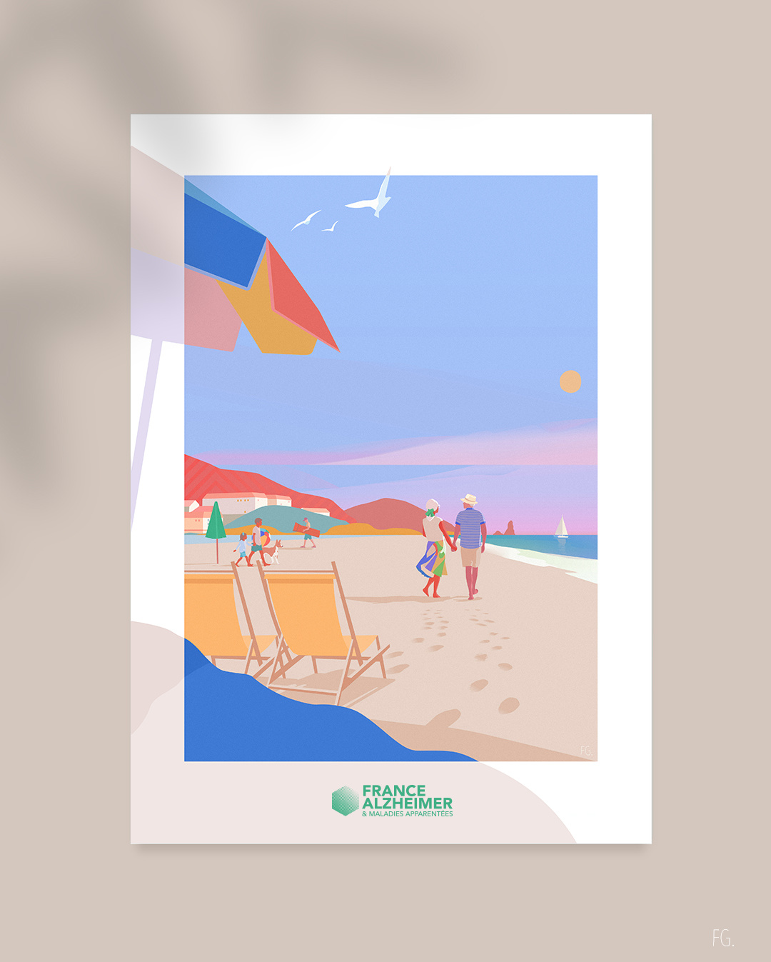 "Stroll by the Sea" artwork beach couple digital illustration digitalart france holidays illustration illustrator pop art sea walk