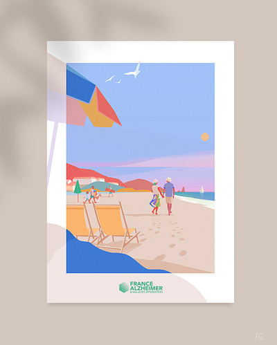 "Stroll by the Sea" artwork beach couple digital illustration digitalart france holidays illustration illustrator pop art sea walk