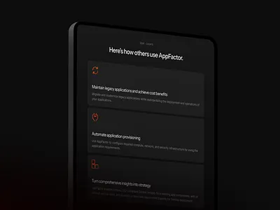AppFactor: Features dark design embacy features mockup tablet