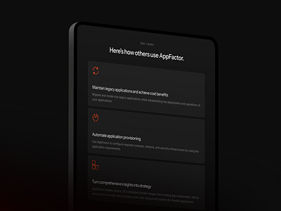 AppFactor: Features dark design embacy features mockup tablet
