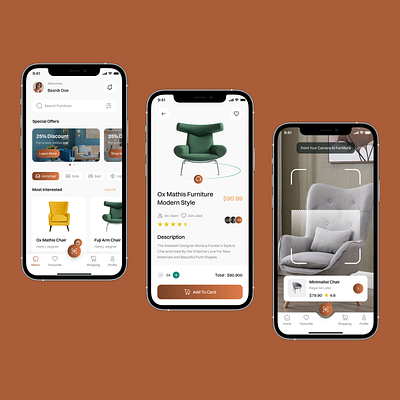 Modern Furniture Store App android shopping app cleanui design figmadesign furniture app ui furniture ecommerce furniture store design illustration interior design app mobile ecommerce app mobileappdesign modern mobile app modernui product detail screen shopping app ui ui uiux uxdesign