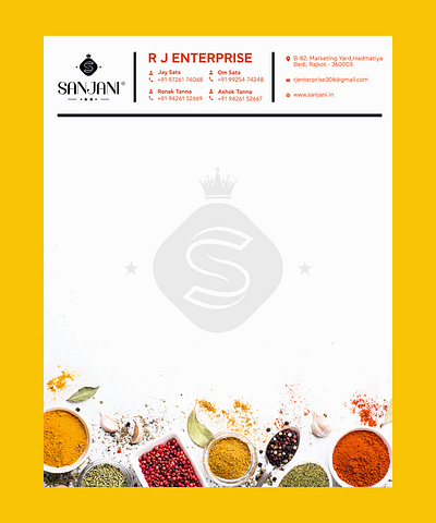 Letter Head Design custom letterhead for exporters fmcg business letterhead food and spice branding design r j enterprise letterhead design sanjani brand identity template spice company letterhead design