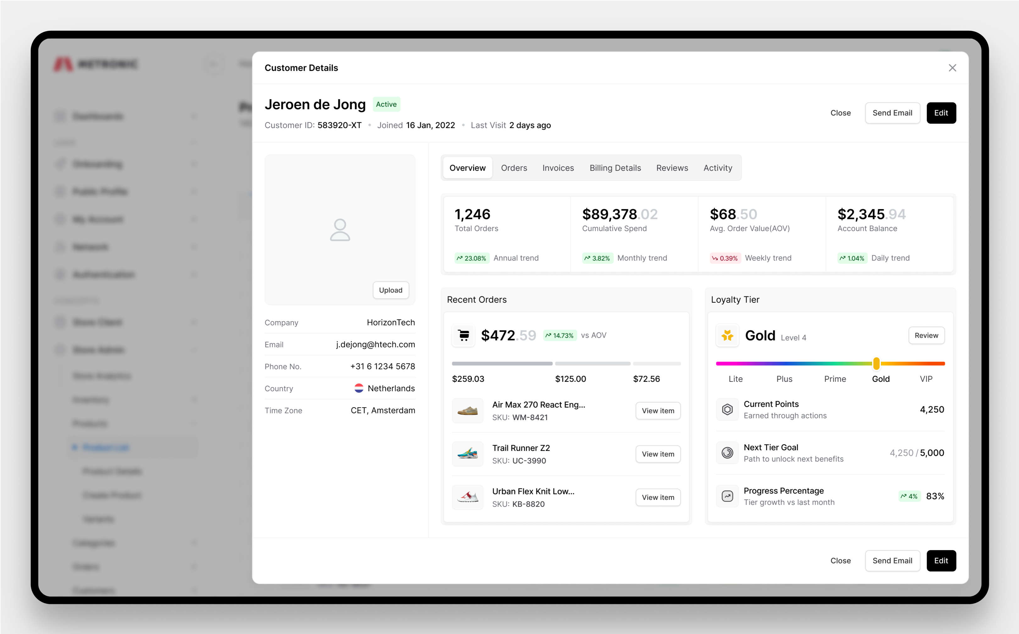 Customer Details in Inventory ecommerce profile user