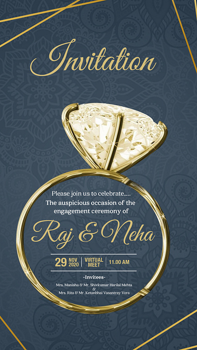 Invitation Card digital engagement invite elegant wedding invite design gold ring invitation card indian engagement invitation luxury wedding card design mandala engagement invite modern traditional invitation virtual engagement ceremony card